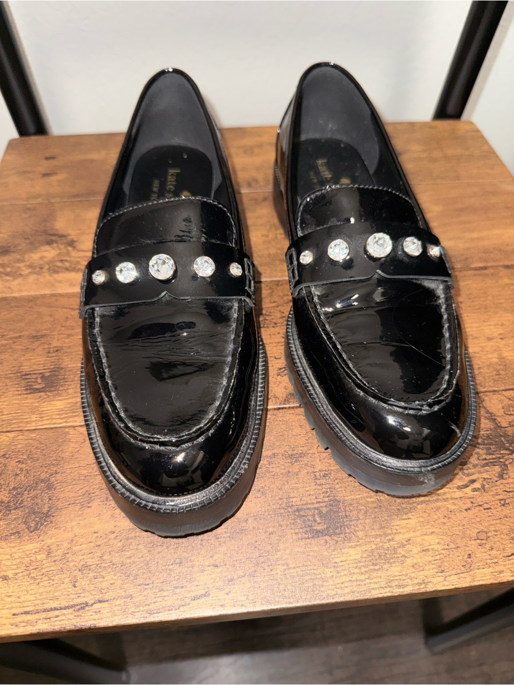 Kate Spade New York Black Patent Rhinestone Loafers
